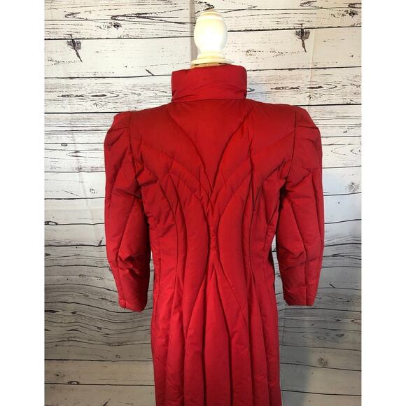1980s Vintage Red Quilted Unbranded retro Down Puffer Coat M - Picture 9 of 15